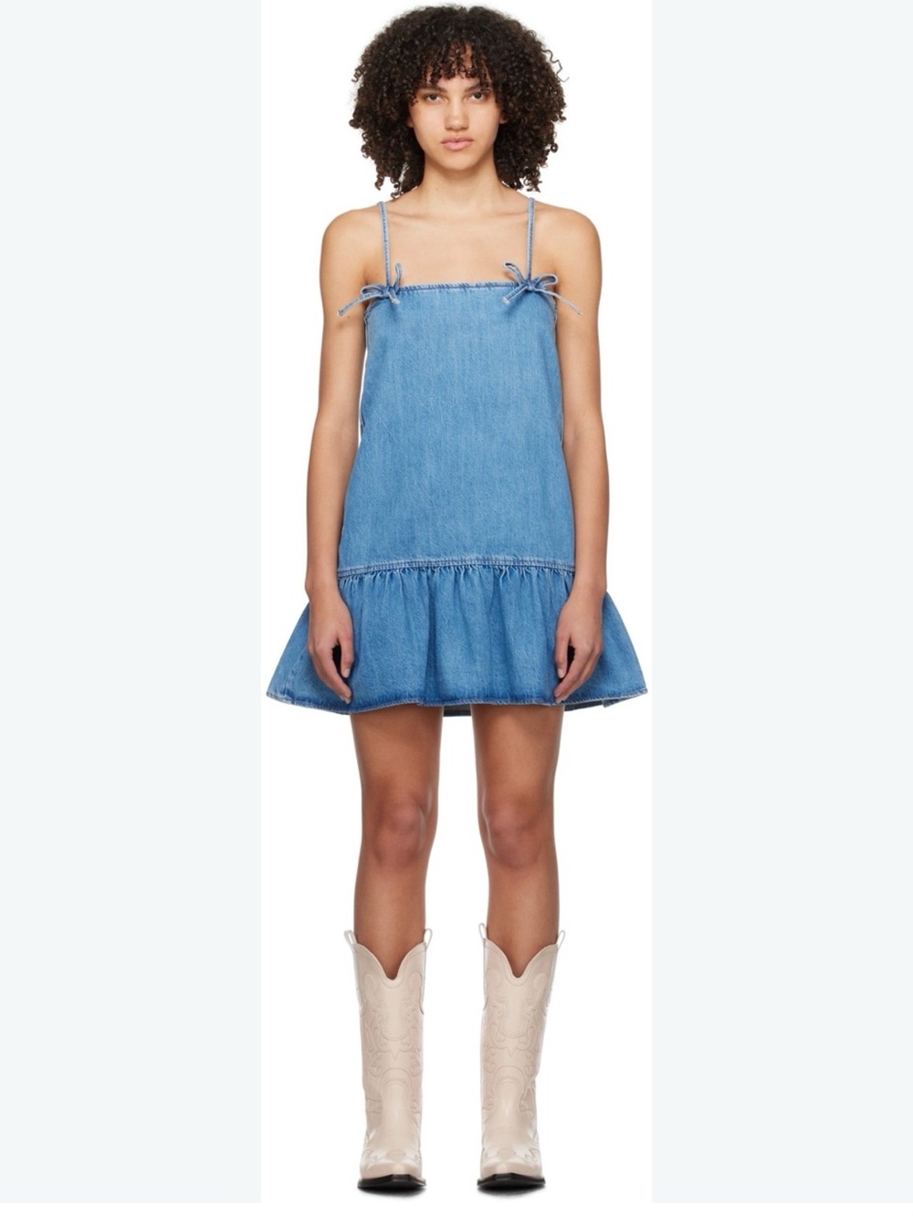 GANNI TINT DENIM bow ruffle MINI DRESS sz 38